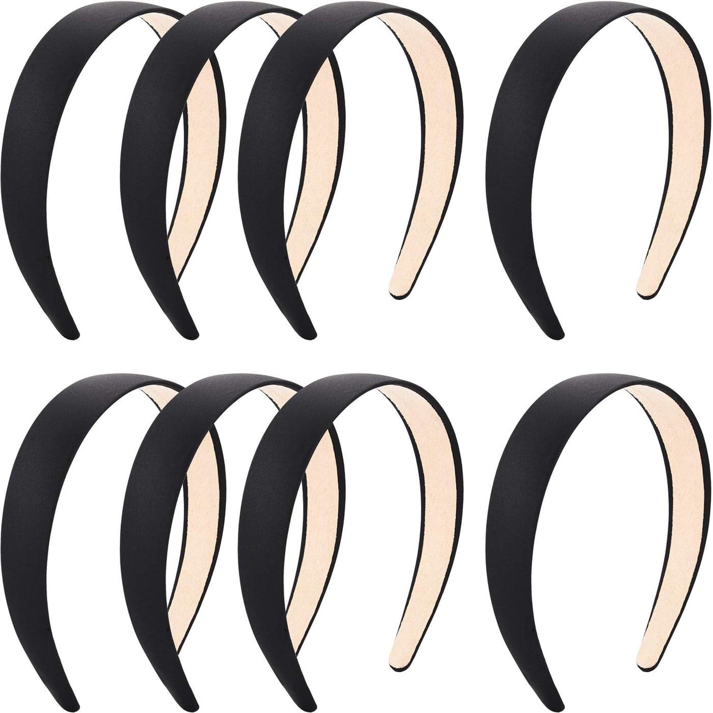 Blulu 8 Pcs Satin Headbands Bulk 1 Inch Wide Hard Headband Antislip Hairbands Plain Ribbon Comfortable Hair Accessories for Women Ladies Girls DIY CraftBlack