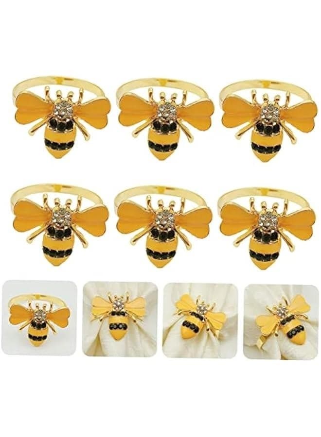 6 Pcs Bee Napkin Rings Alloy Napkin Buckles for Cloth Napkins Elegant Table Decor for Weddings Parties and Everyday Dining Stylish Napkin Holders