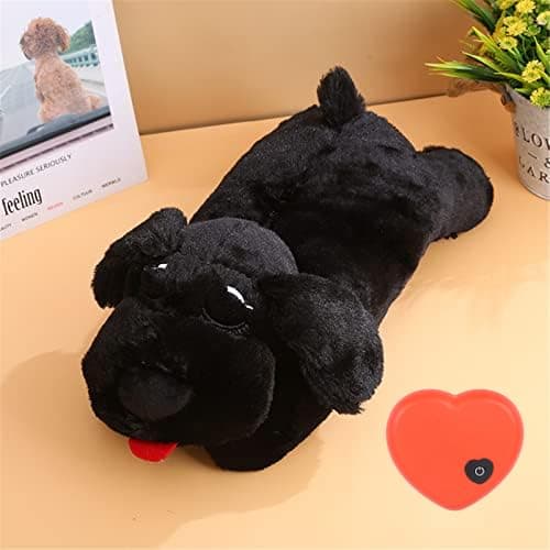 3T GROUP Puppy Stuffed Animal with Heartbeat for Dog Heartbeat Toy Sleep Aid for Puppy Essentials Behavioral Training Anxiety Relief Calming Plush Pillow Black