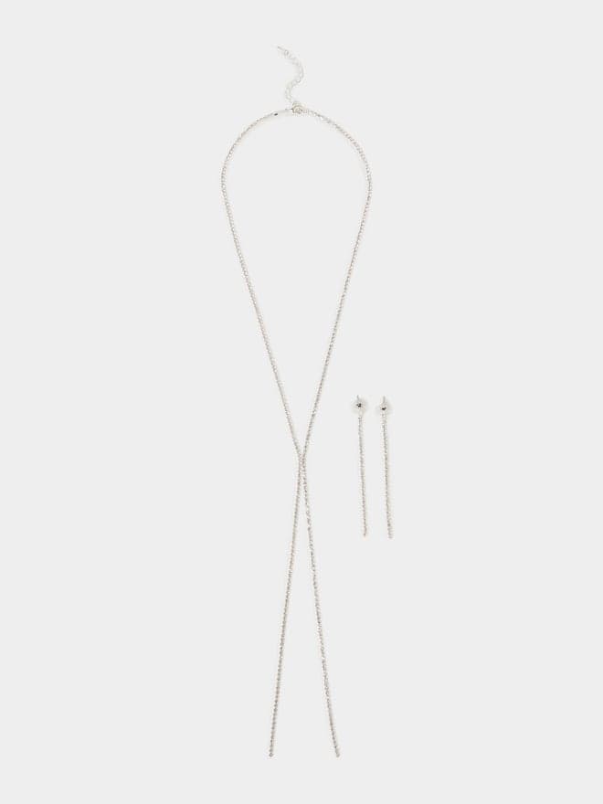 Embellished Earrings and Lariat Necklace Jewelry Set