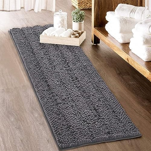 KGORGE Grey Bath Rugs - Soft Large Bathroom Rugs 60" x 24" Farmhouse Floor Cover Water Absorbent Bath Mat Shower Carpet for Toilet Door Way Kitchen Kids Baby, 1 Pc