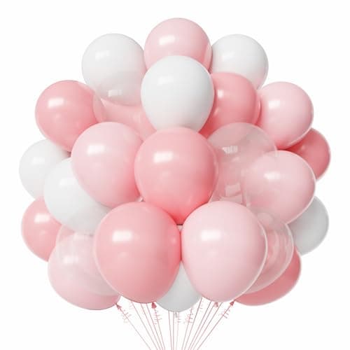 Pink and White Latex Balloons 60pcs 12 Inches Pink and White with Transparent Balloons for Wedding Birthday Baby Shower Party Decorations