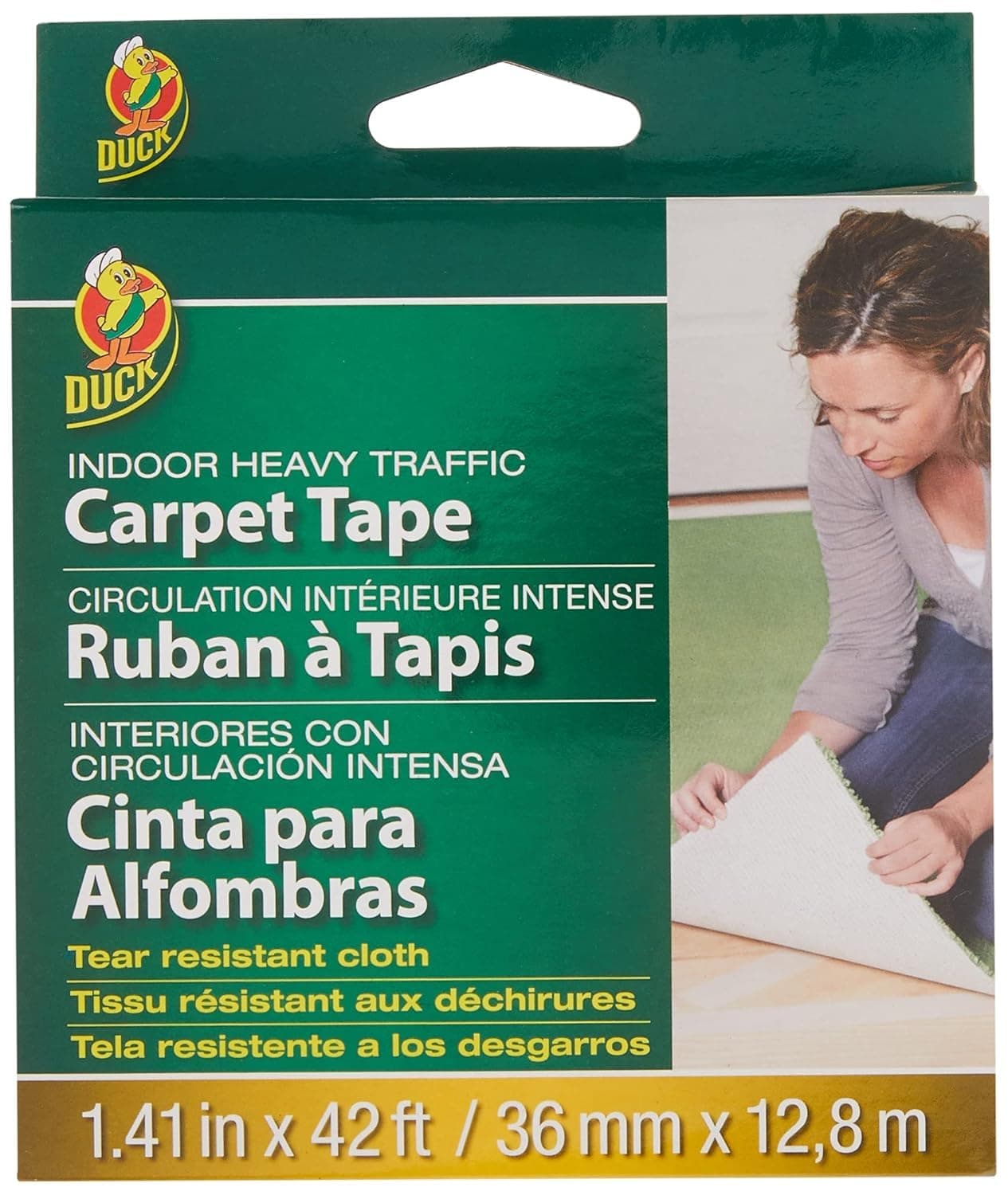 Duck Brand Indoor Heavy Traffic Carpet Tape,1.41-Inch x 42 Feet, Single Roll, White (286375)