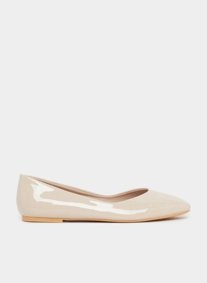 Beige Patent Leather Ballerina Flats