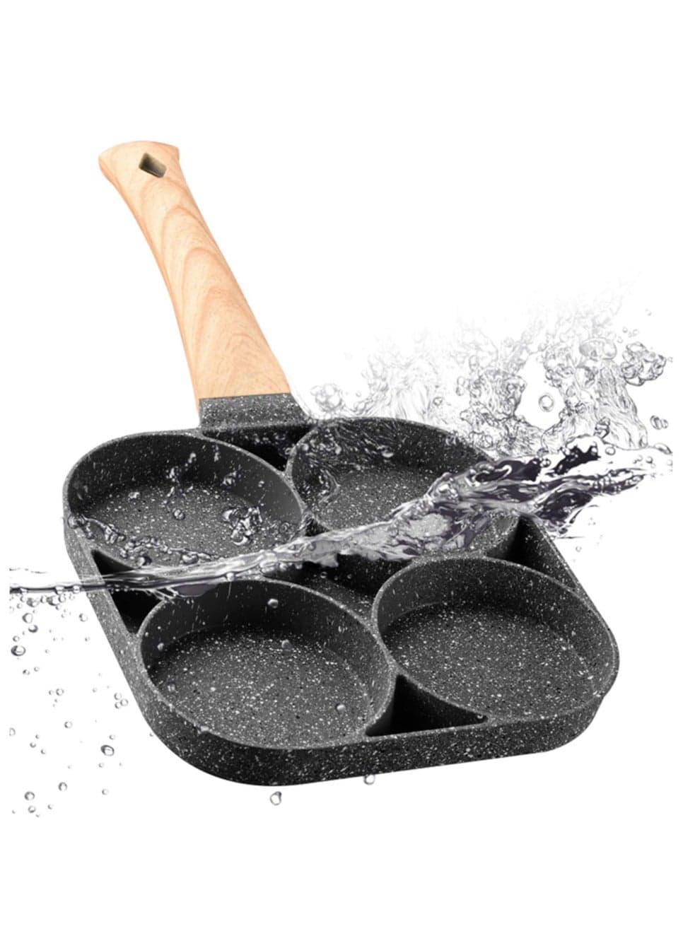 Kitchen Omelette Frying Pan, 4 Hole Frying Pan, Long Handle Non-Stick Egg Fryer