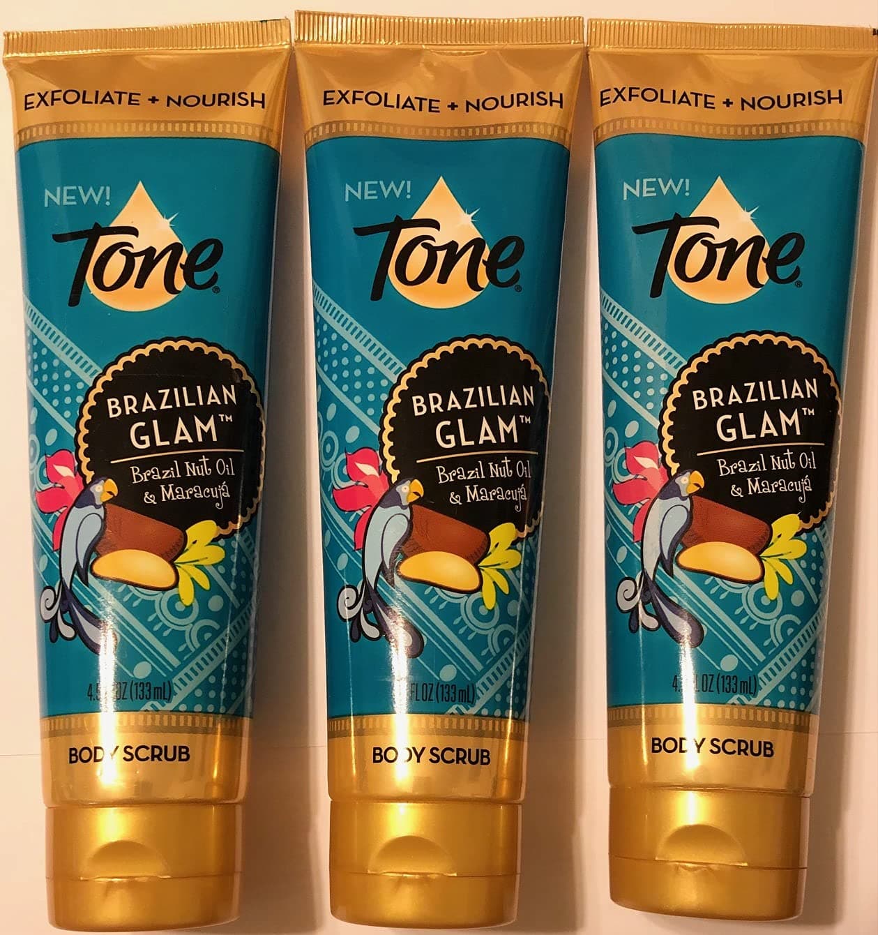 Tone Body Scrub Brazilian Glam Net Wt 45 FL OZ 133 mL Per Tube Pack of 3 Tubes