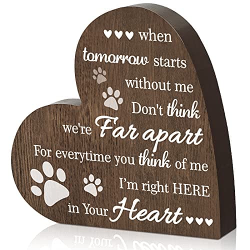 Maitys Pet Memorial Gifts Bereavement Remembrance for Loss of Dog Cat Sympathy Condolence Gifts Heart Shaped Wood Sign When Tomorrow Starts Without Me Wooden Plaque for Table Desk Decor(Brown)