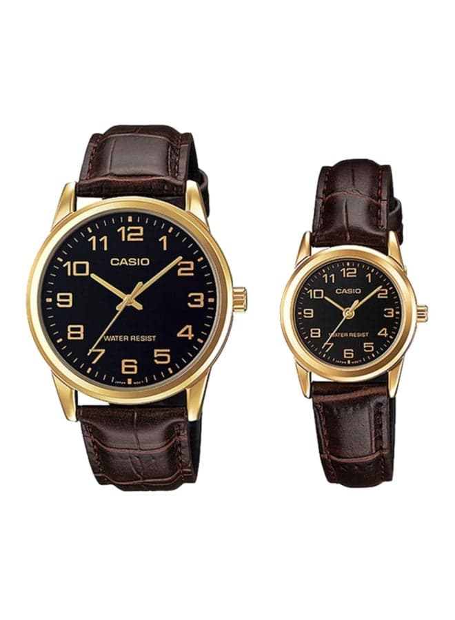 Unisex Water Resistant Analog Couple Watch Set MTP/LTP-V001GL-1BUDF