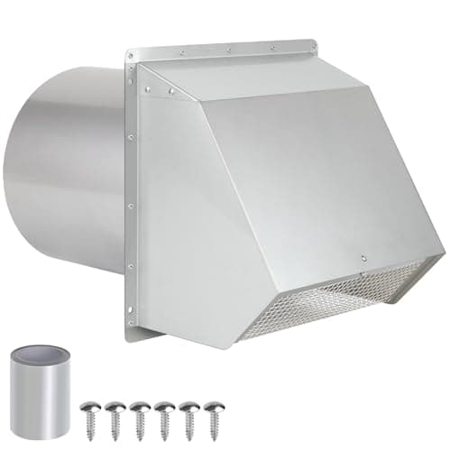 4 Inch Dryer Vent Cover Outside Hooded Wall Vent with Screen and Damper,4" Exterior Wall Vent Dryer Air Vent,Exhaust Wall Mount Cover Cap for Dryer Ventilation&Outdoor Air Exhaust, Stainless Steel