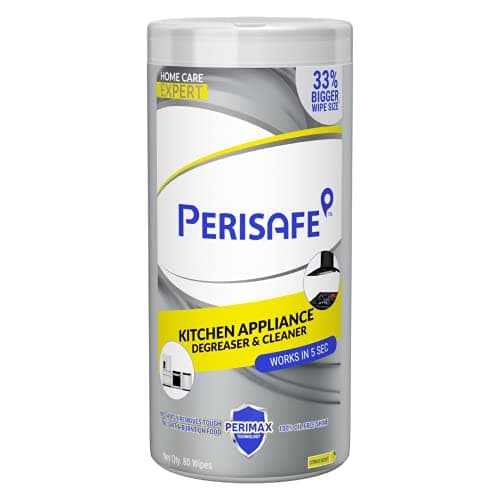 PERISAFE Kitchen Appliance Degreaser Wet Wipes- Pack of 80 Wipes | Enhanced Dirt Lifting Performance | Powerful Formula with Perimax Technology | Large & Thick Wipe | Works in 5 Sec