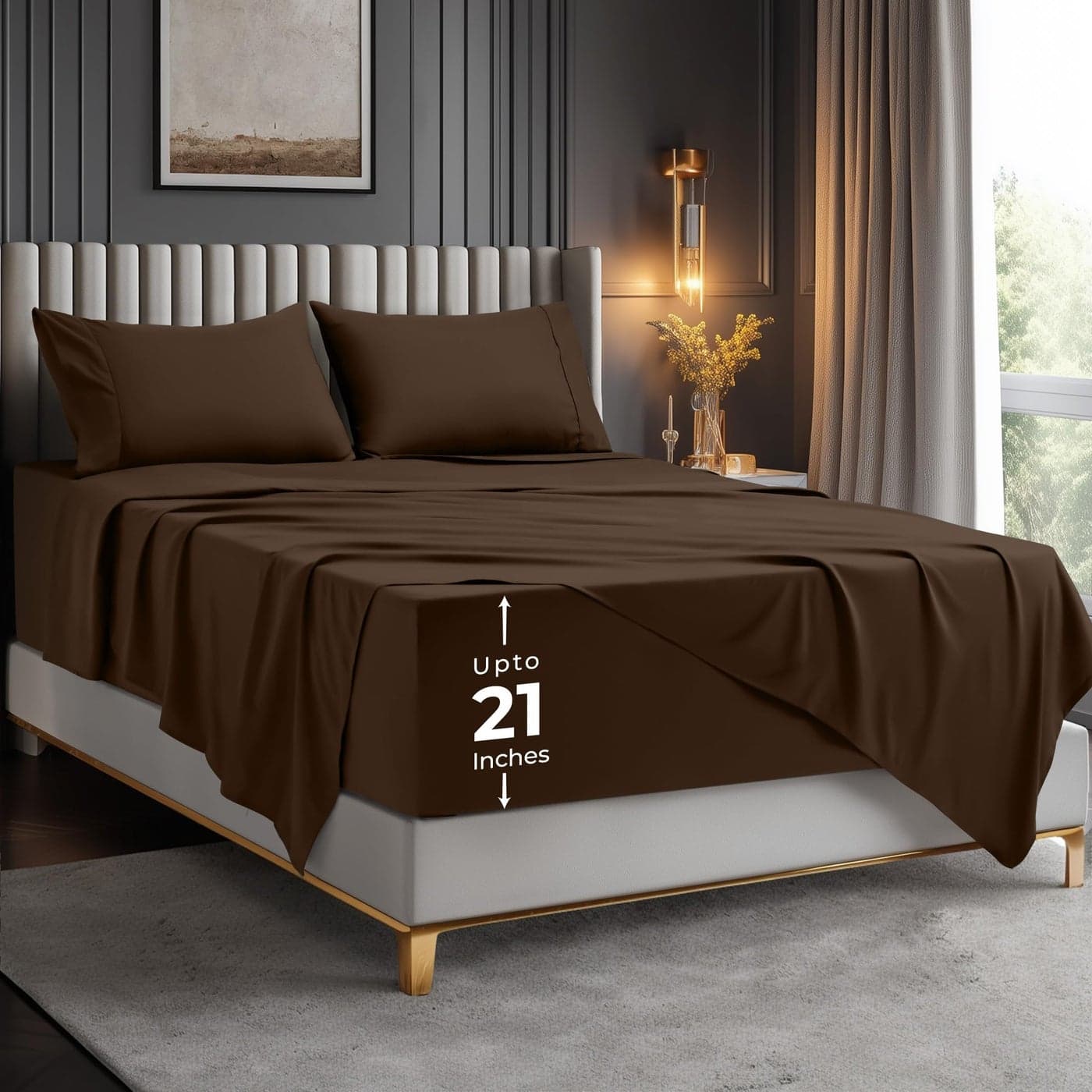 Utopia Bedding Deep Pocket Queen Sheet Set Fits Mattresses Up to 21 inches Cooling Soft Breathable OekoTEX 4 Piece Bed Sheets Brown