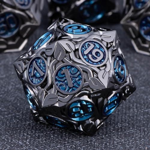 KERWELLSI Metal DND Dice Set DD 7Pcs Nature Vines Leaf Role Playing Dice with Gift Box Black Blue Dungeons Dragons D and D Game Dice D20 D12 D10 D8 D6 D4