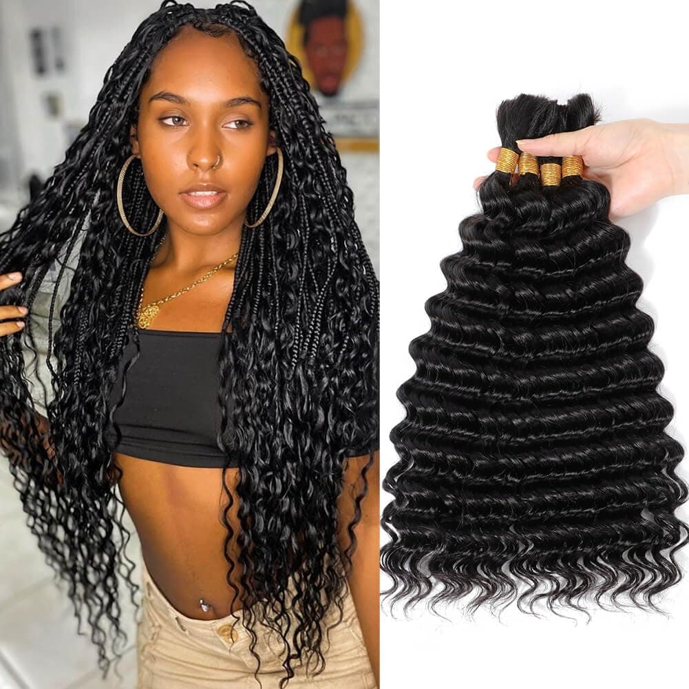 Urbeauty Human Braiding Hair Deep Wave Bulk Human Hair for Braiding Curly Human Hair for Boho Knotless Braids Boho Box BraidsLocsTwist Goddess Gypsy 100 Unprocessed Virgin Human Hair 18 Inch
