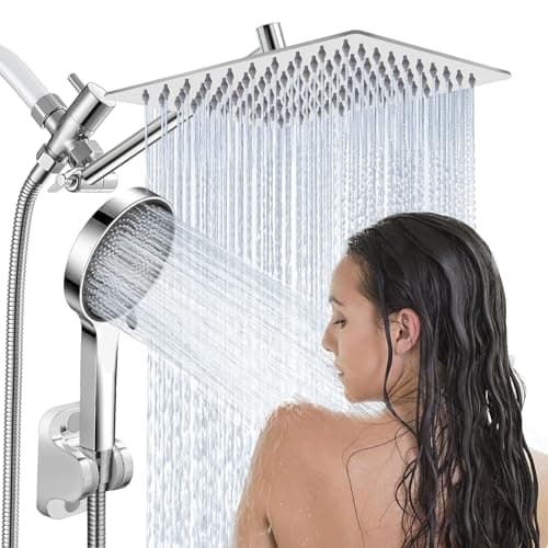 Shower Head,10”Rain Shower Head with Handheld Spray Combo and Adjustable Extension Arm/3-Way Flow Regulator/Shower System,High Pressure Rain Fall Hose,Chrome