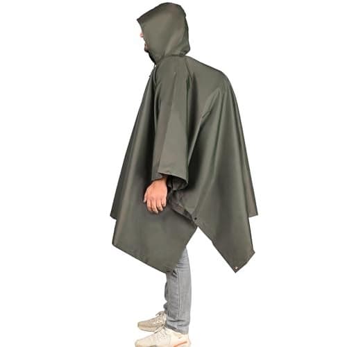 Hacer Poncho Raincoat Waterproof Rainwear Adult Lightweight Hooded Unisex Cape for Hiking Camping Emergency- Khaki