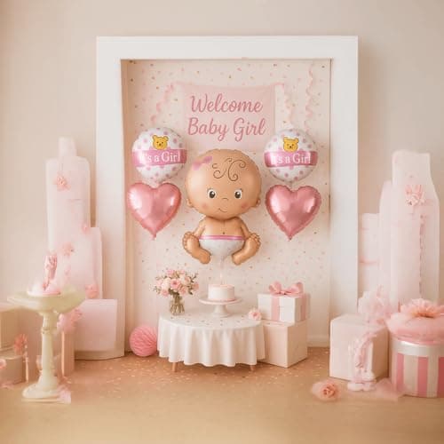 Shanya Baby Girl Foil Balloon Decoration Set | Welcome Baby Girl & It's a Girl Balloons | Baby-Shaped, Heart & Round Balloons for Baby Shower, Newborn Welcome, Party Décor | Air & Helium Compatible