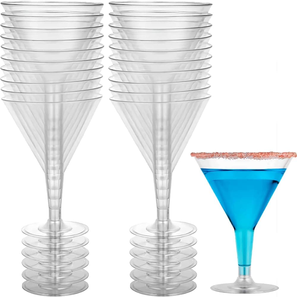 Hanna K Signature Deluxe Clear Plastic 7oz Mini Martini Glasses 20 Pieces Reusable Disposable for Parties Everyday Use
