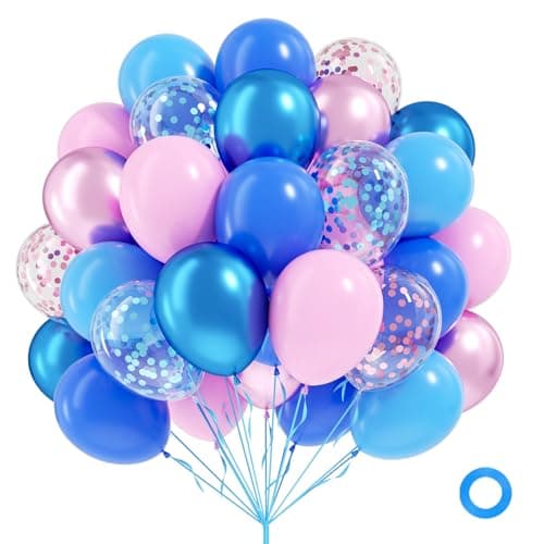 60pcs Pink and Blue Balloons 12inch with Metallic Light Pink Blue Confetti Balloons for Gender Reveal Baby Shower Birthday Party Decorations