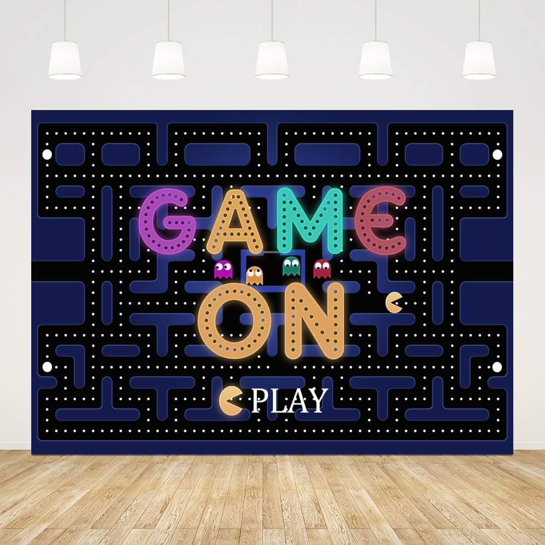 Game On Maze Backdrop 7x5ft Colorful Lights Photography Background for Gaming Birthday Parties Baby Showers Cake Table Photo Booth Props
