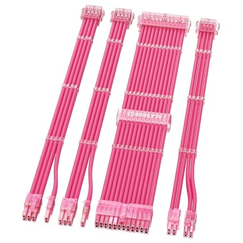 Sirlyr PSU Cables,PC Cable Extension Mod,Customized Easy Management Power Supply Cable - 1x24Pin ATX / 1x8 (4+4) Pin EPS/Longer 2x8 (6+2) Gold-Plated Pin GPU,Pink 4 Kits