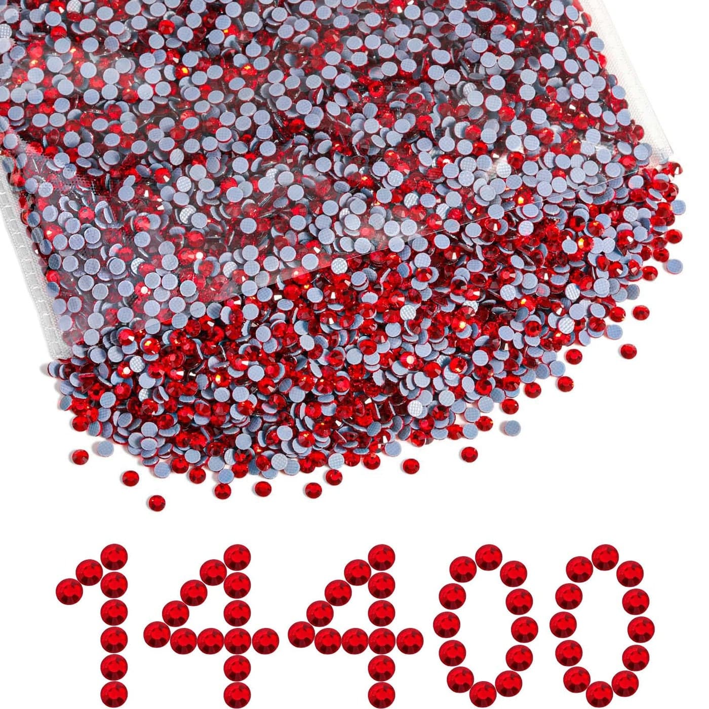 Beadsland Hotfix Rhinestones Bulk 14400pcs Red Hot Fix Rhinestones for Crafts Clothes DIY Decoration Light Siam SS10 2729mm