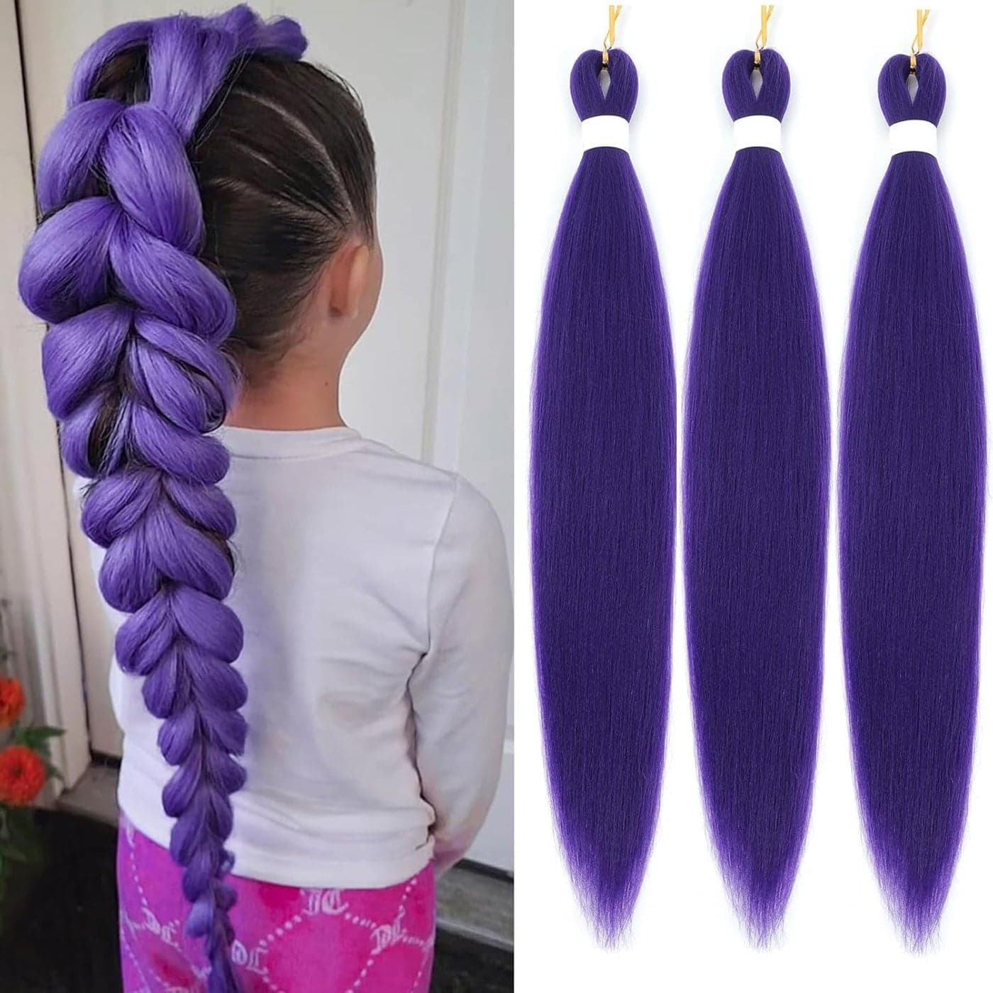 Purple Braiding Hair Extensions 24 Inch Pre Stretched Synthetic Braiding Hair for Braids Hair Style Wig Halloween Costume Cosplay Purple 24 Inch Packs of 3