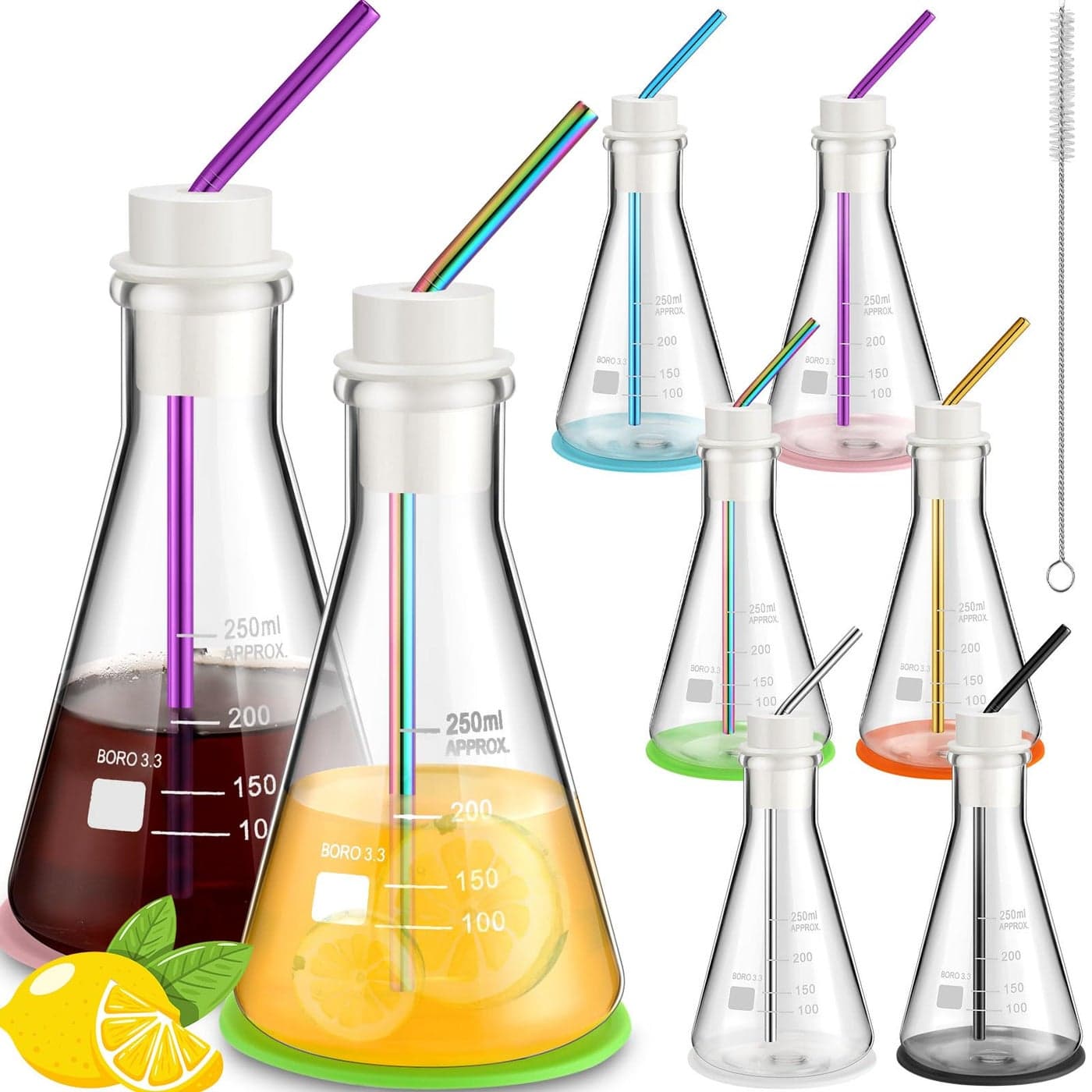 Copkim 25 Pcs Lab Flask Chemistry Drinking Glasses 6 Set 85 oz Thick Clear Tumbler Scientific Beaker Mugs Flask for Cocktails Coffee Cold Drinks Novelty Cocktail Glasses SetLab Flask