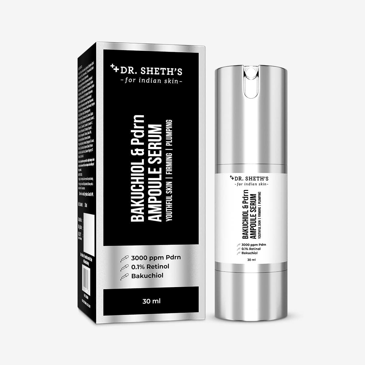 Dr Sheths Bakuchiol Pdrn Ampoule Serum 3000 PPM PDRN 01 Retinol Firms Plumps Skin Reduces Fine Lines Wrinkles Improves Skin Texture NonIrritating For Men Women All Skin Type 30 ml