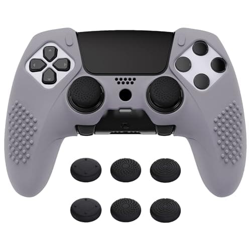 PlayVital 3D Studded Edition Anti-Slip Silicone Cover Case for ps5 Edge Controller, Soft Rubber Protector Skin for ps5 Edge Wireless Controller with 6 Thumb Grip Caps - Metallic Gray