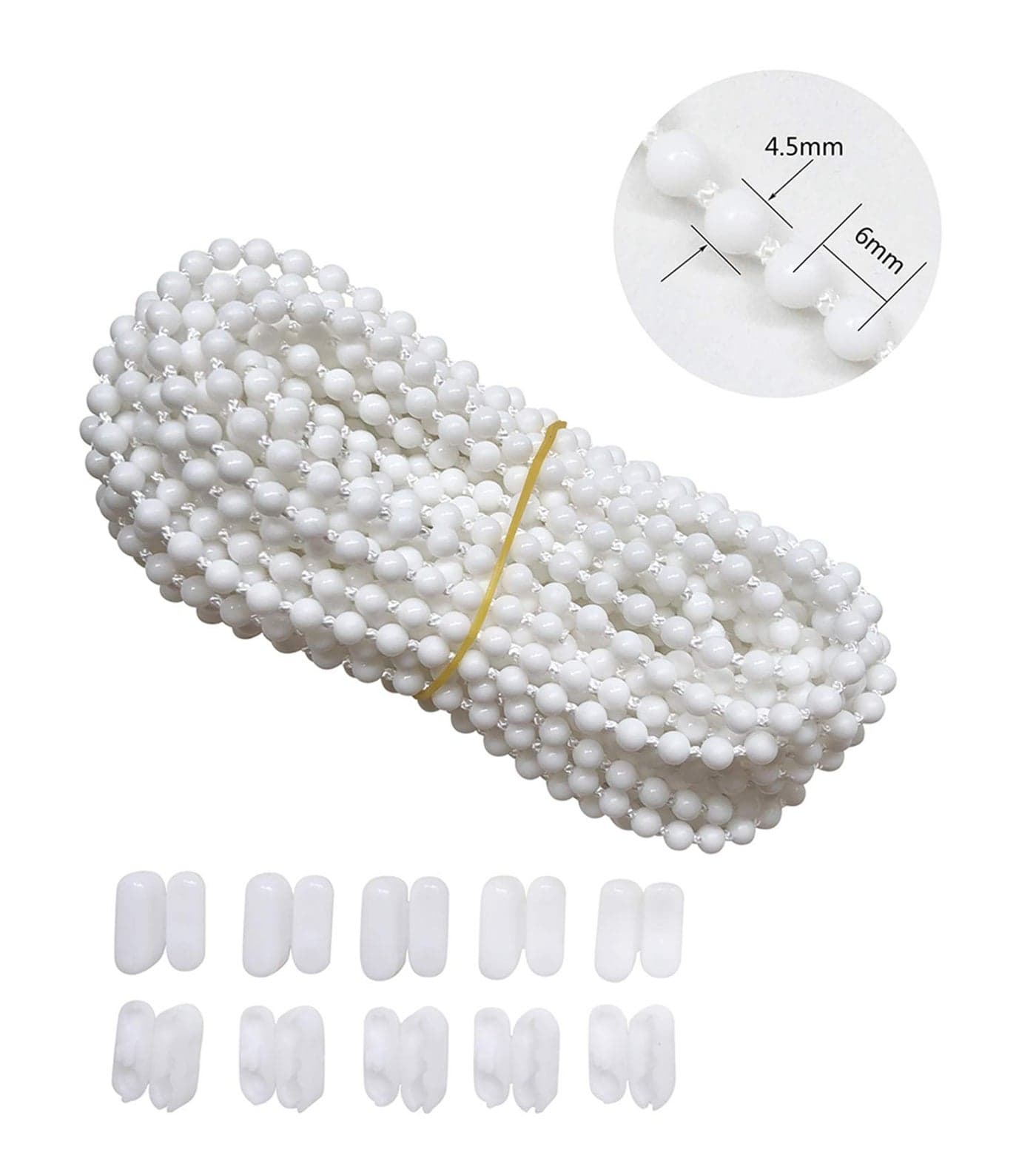 Luanxu 10 Meters 1094 Yards with 10 PCS of Connectors for Roller Blind Bead Chain Cord Venetian Honeycomb Vertical Shade Blind Cord for Roller Blind Replacement Parts Repair Fittings White