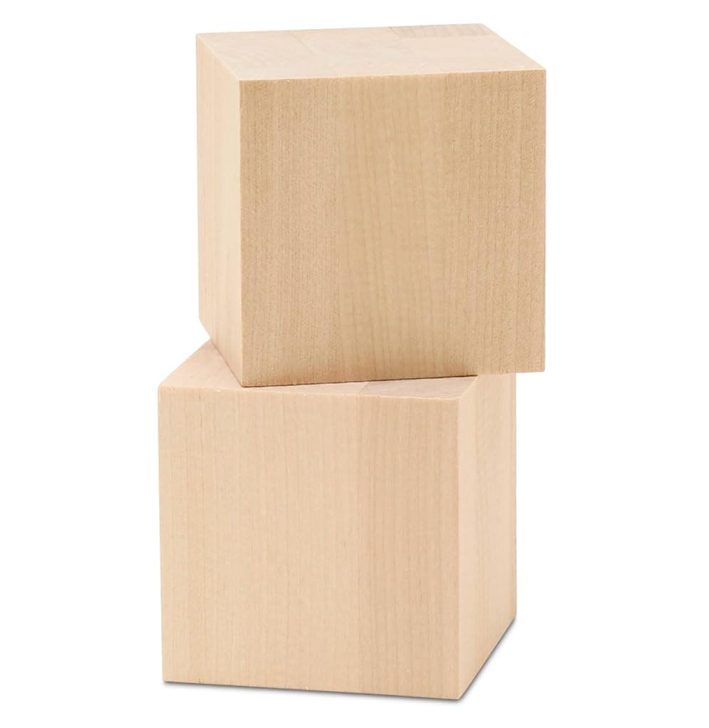 Unfinished Wood Cubes 214inch Pack of 2 Large Wooden Cubes for Wood Blocks Crafts and Decor by Woodpeckers