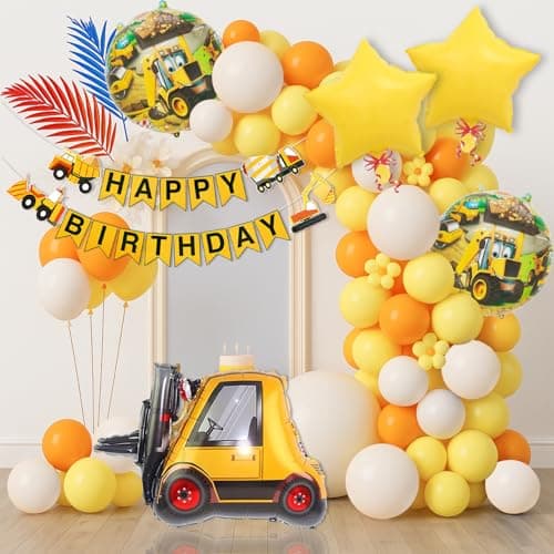 Pop The Party Construction Theme Birthday Decoration Kit | Bday Balloons Decor Set of 53 Pcs | Jcb Party Birthday Decorations for Boys