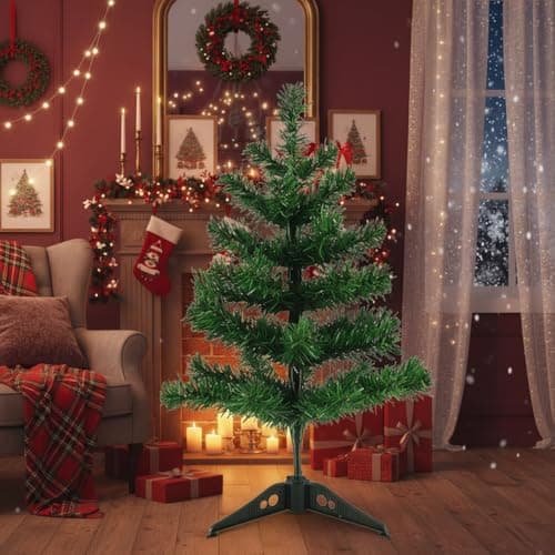 Geetanjali Crafts Handcrafted Christmas Tree 1ft Pine Tree with Wood Base (Pack of 2 Pc) Miniature Table Decor Pine Tree with Wooden Base Christmas Xmas Tree for Home Office Living Room Decor