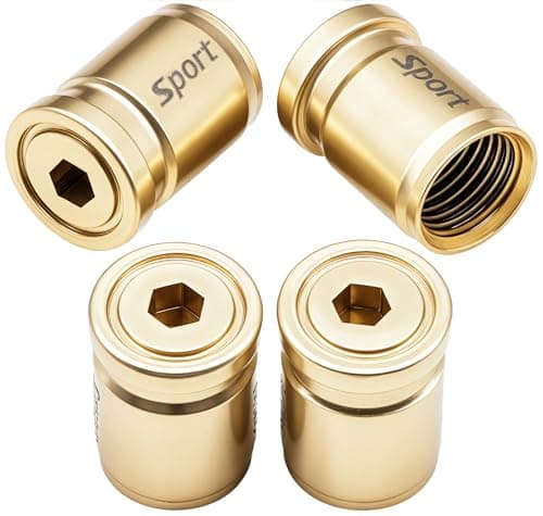 MEAJOO 4 PCS Anti Theft Car Tire Valve Stem Caps, Universal Aluminum Tire Valve Caps with O Ring Rubber Seal Fit for Cars, Trucks, Motorcycles, Bicycles (Gold)