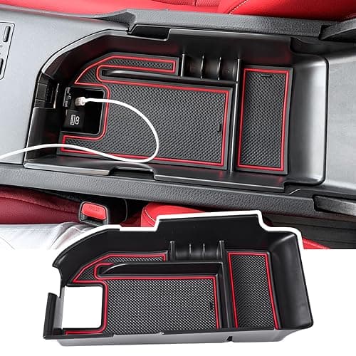 EDBETOS Center Console Organizer Tray Compatible with Toyota Camry XLE XSE 2018-2024 and Camry LE SE 2020-2023 2024 Accessories Armrest Secondary Storage Box ABS Insert Tray, Fit Dual USB Ports,Red