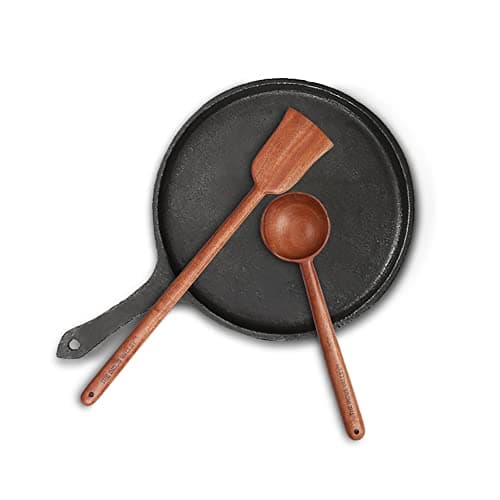 The Indus Valley Pre-Seasoned Cast Iron Tawa for Dosa/Chapathi with Free Wooden Flip & Stir | 25.7cm/10.3 inch, 2kg | Induction Friendly | Naturally Nonstick, 100% Toxin-Free, No Chemical Coating