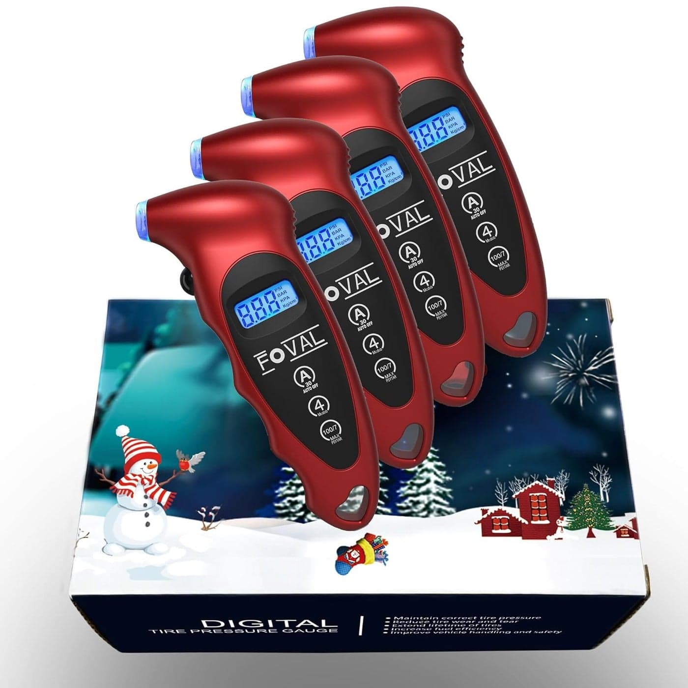 FOVAL Digital Tire Pressure Gauge - 4 Pack