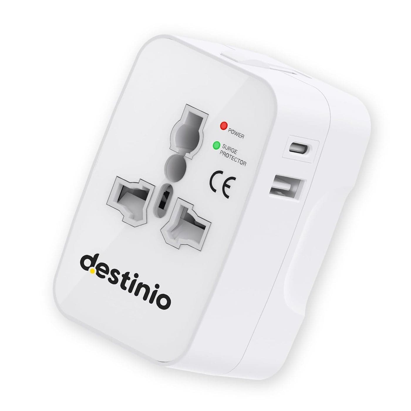 Destinio Universal Travel Adapter with Type C 12W Type C 12W USB A 5V24A 3 in 1 International Worldwide All in One Charger Plug and Socket for USA Canada UK Europe 10 Yr Warranty