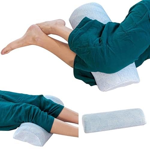 The White Willow Firm Medical Grade Foam Half Moon Multiuse Knee, Leg and Back Support Bolster Pillow for Neck Pain Relief, Sciatica with Washable Hypoallergenic Cover- 19" x 8" x 3.5" Blue