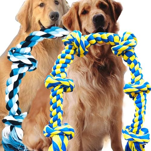 Fejapa 6 Knot 2 Pack 36 Feet Giant Large Dog Chew Rope Toy for Aggressive Chewer Power Heavy Duty Tug of War Play Chewing Tugging Tough Knotted XL Long Rope Pulling Pitbull Large Breed Medium Big Dog