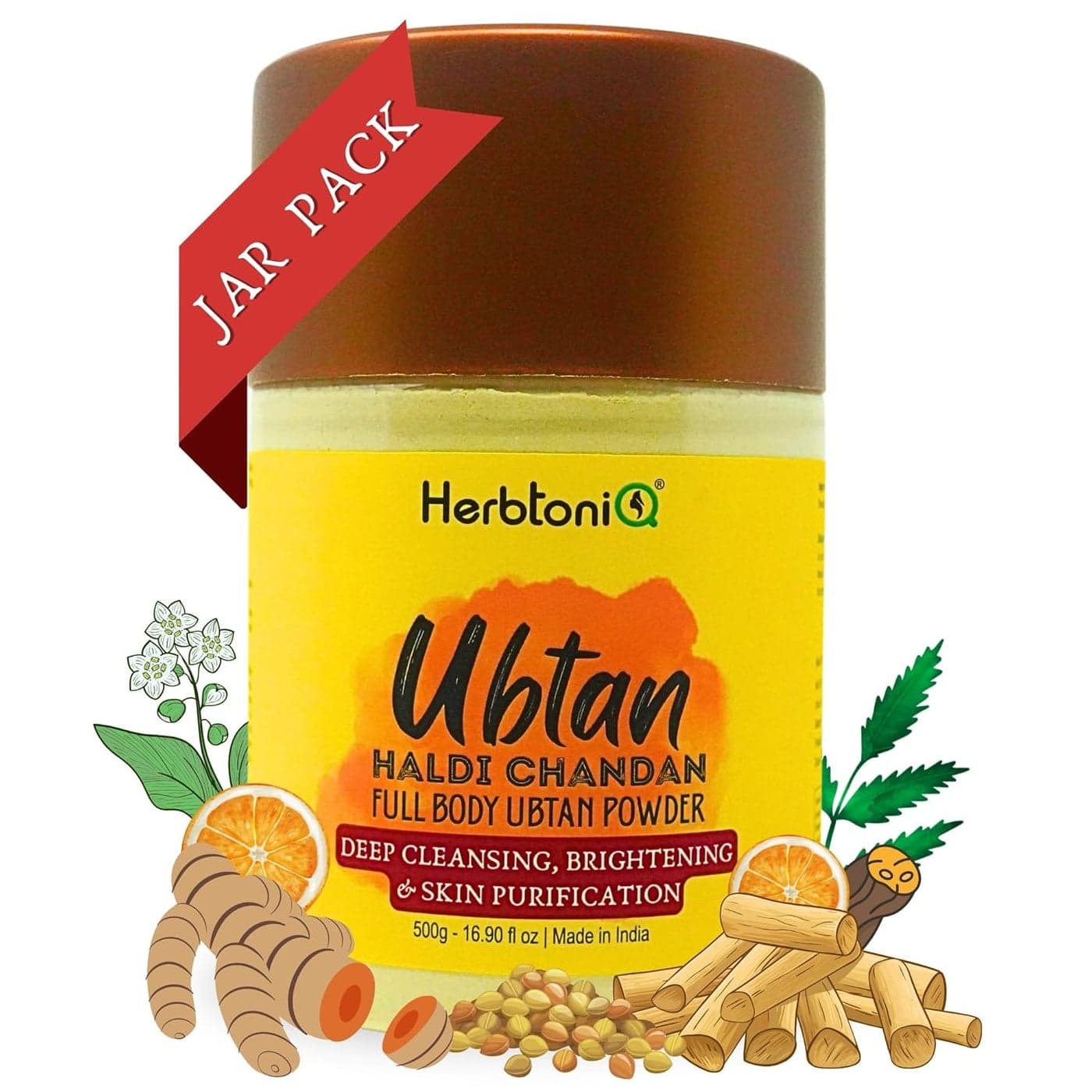 HerbtoniQ Ubtan Powder for Face Body Mask 500g Jar Haldi Ceremony FullBody Ubtan for Deep Cleansing Tan Removal and Glowing Skin Soap Alternative Unisex