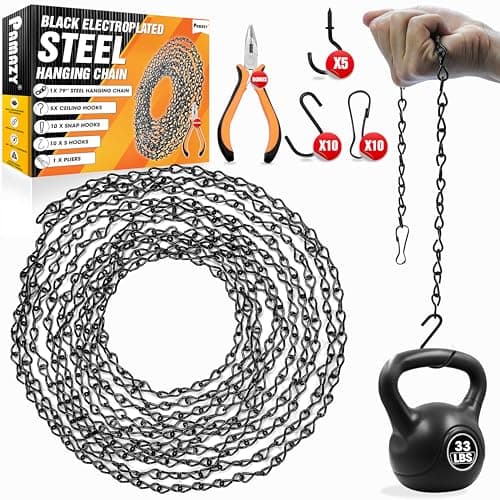 Upgraded 79 Black Electroplated Steel Hanging Chain with SHooks Snap Hooks Ceiling Hooks Pliers 33LBS Load Capacity Adjustable Length for Hanging Bird Feeders Planters Lanterns Billboards