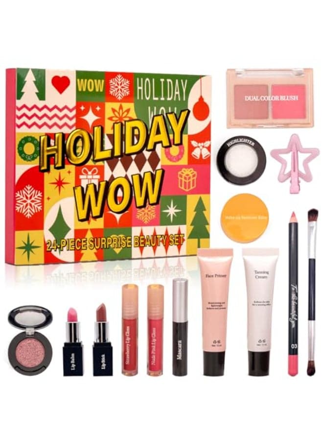 24pcs Makeup Kit with 24 Days of Individually Boxed Surprises Gifts for Teenage Girls Teens Women with Eyeshadow Eyeliner Pencils Contouring Lip Gloss Mascara Highlighter