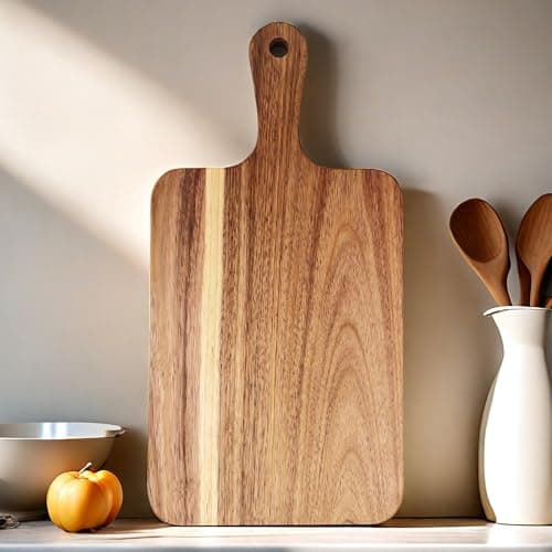 ZeQi Acacia Wood Cutting Board with Handle 138L x 7W Wooden Cutting Boards Chopping Board Charcuterie Board Serving board for Cheese Bread Pizza Vegetables Fruits