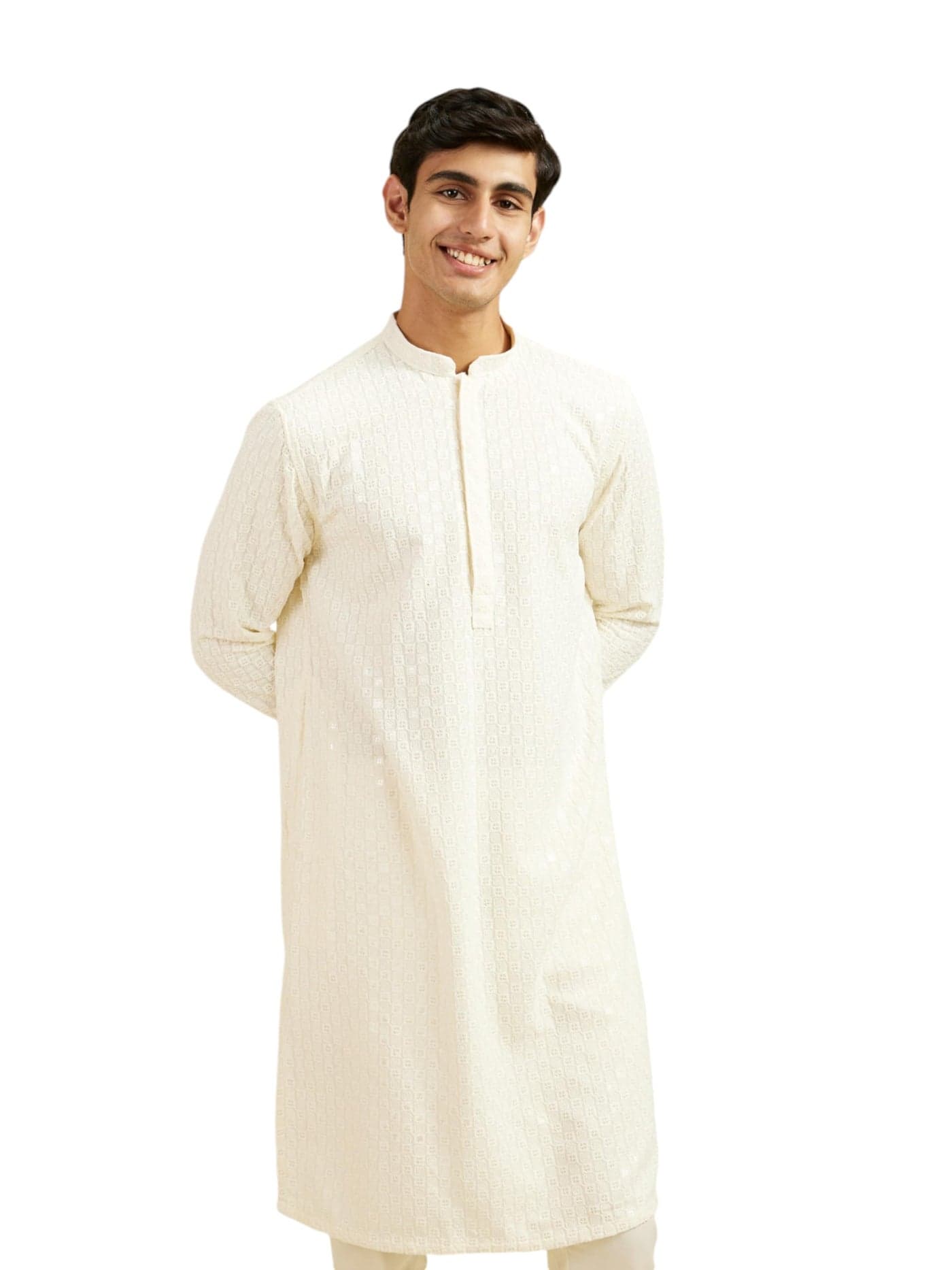DIWAS BY MANYAVAR Men's Viscose Embroidery|Sequin Work Kurta (Cream,XXL)