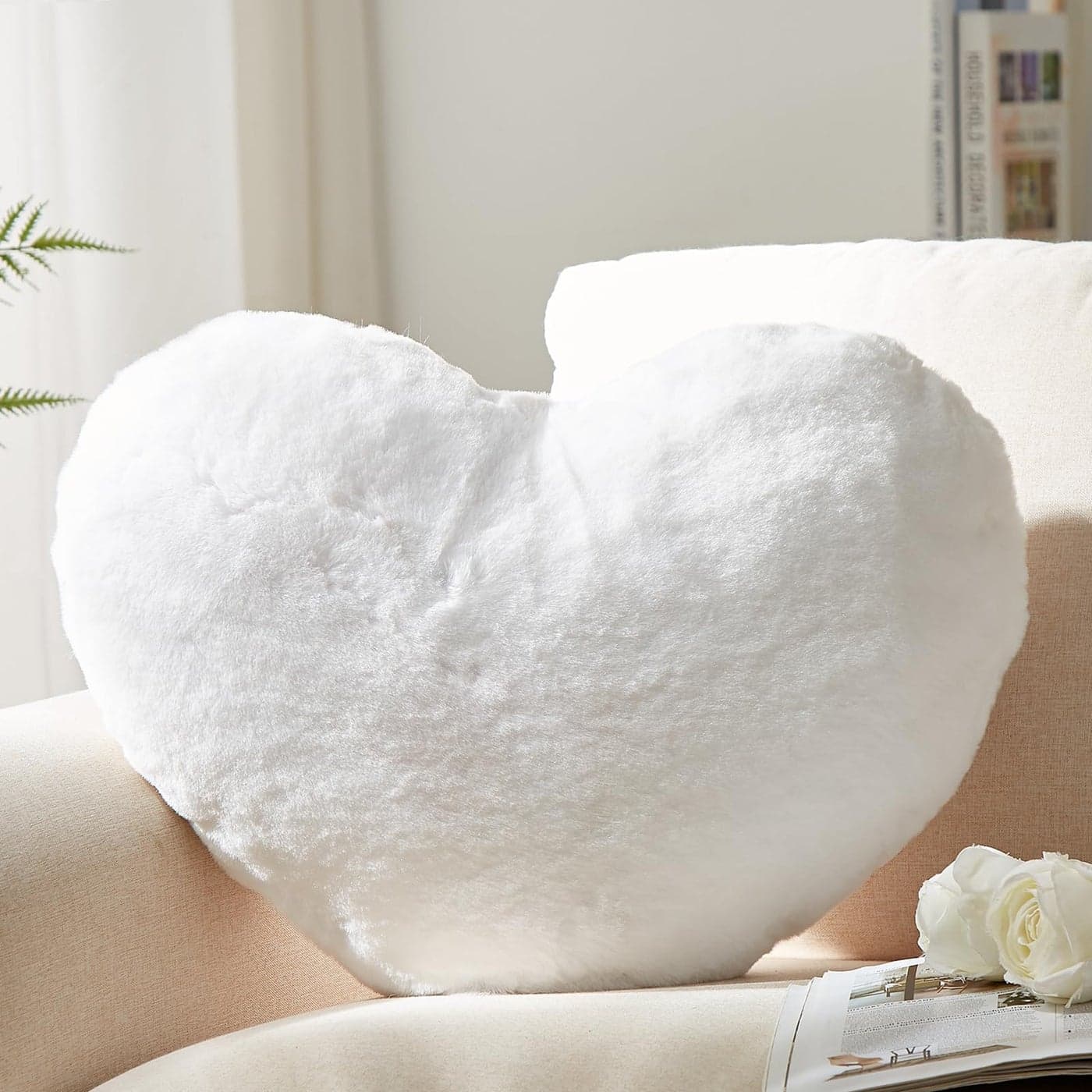 YRXRUS Heart Pillows Love Heart Shaped Pillow Small Cute White Heart Pillows for Gifts Faux Rabbit Throw Pillows for Her Kids Girls Home Decoration 10X11 Inch