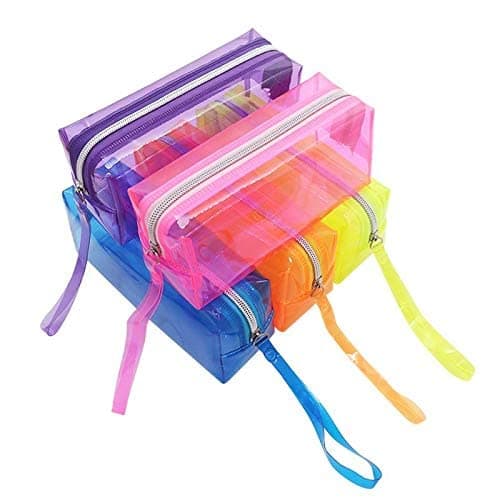 Trusmile PVC Transparent Plastic Pencil Pen Stationery Travel Cosmetic Bag with Zipper Pack of 1 Pack of 2