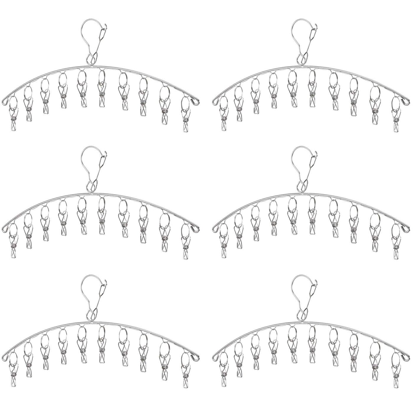 Clothes Hanger with 10 Clips Laundry Drying Rack 6 Pack Clothes Drying Rack Stainless Steel Sock Hangers Windproof Clip and Drip Hanger for Drying Socks Bras Towel Underwear Baby Clothes
