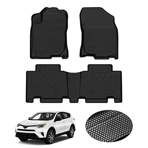 KUST All Weather Floor Mats for Toyota RAV4 2013 2014 2015 2016 2017 2018 (No Electric or Hybrid Models) Custom Fit Floor Liner 1st & 2nd Row Liners Black Non-Slip