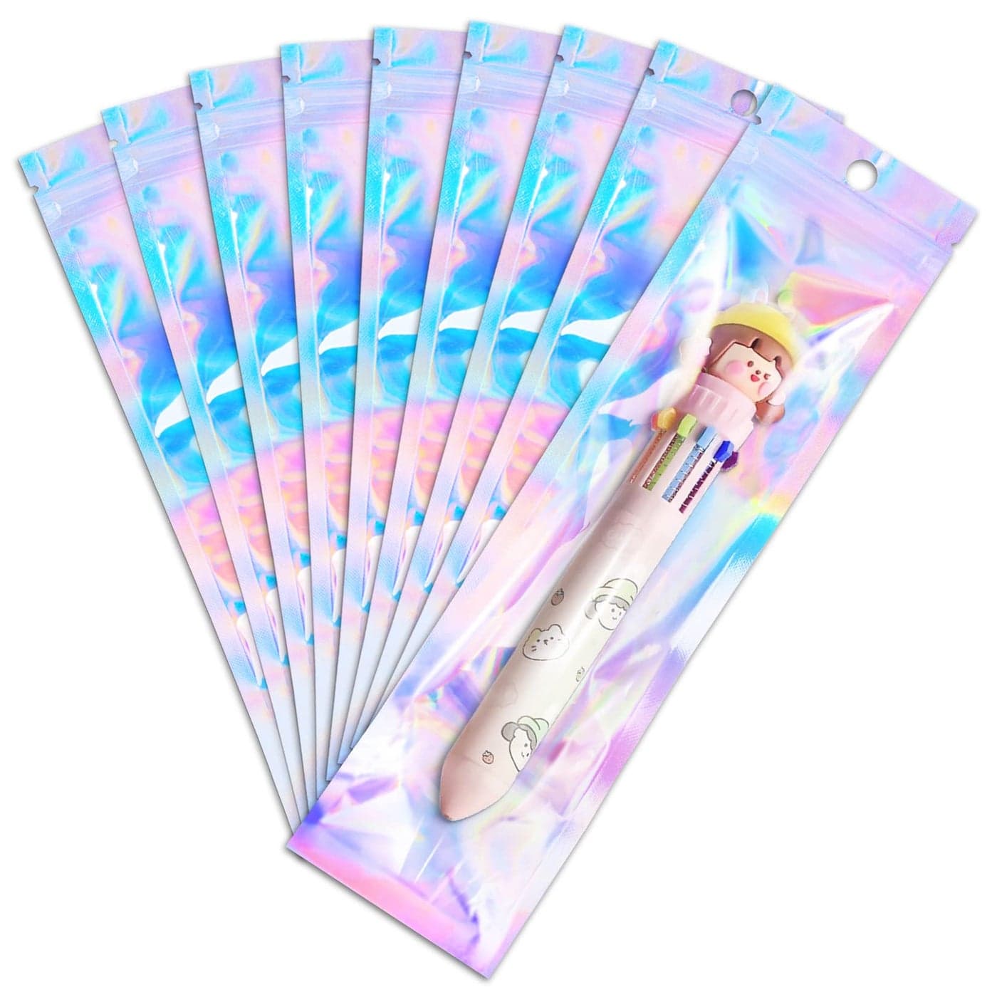 ANZNKU 50 Pcs 27 x 9 Pen Bags Holographic Bags Pen Packaging Bag Resealable Smell Proof Bag for Party Favor Food Storage Cosmetics Jewelry Pen Packaging